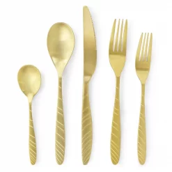 Wholesale 🛒 MegaChef La Vague 20-Piece Matte Gold Flatware Utensil Set, 18/10 Stainless Steel Silverware Metal (Service For 4) ❤️