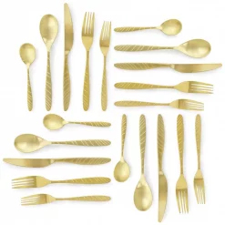 Wholesale 🛒 MegaChef La Vague 20-Piece Matte Gold Flatware Utensil Set, 18/10 Stainless Steel Silverware Metal (Service For 4) ❤️ -flatware Sales unnamed file 1218