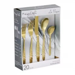 Wholesale 🛒 MegaChef La Vague 20-Piece Matte Gold Flatware Utensil Set, 18/10 Stainless Steel Silverware Metal (Service For 4) ❤️ -flatware Sales unnamed file 1219