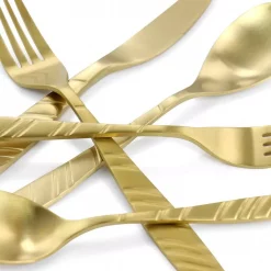 Wholesale 🛒 MegaChef La Vague 20-Piece Matte Gold Flatware Utensil Set, 18/10 Stainless Steel Silverware Metal (Service For 4) ❤️ -flatware Sales unnamed file 1221