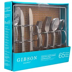 New 🤩 Gibson Bay 65 Piece Silver Stainless Steel Flatware Set With Wire Caddie (Service For 8) 👍