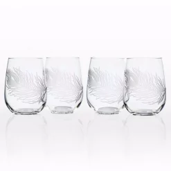 Top 10 π Drinkware Rolf Glass Peacock 17 Oz. Clear Stemless Wine Glass (Set Of 4) π