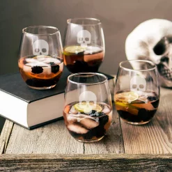 Discount 🧨 Drinkware Cathy’s Concepts Skull & Crossbones 21 Oz. Stemless Wine Glasses (Set Of 4) 🧨 -flatware Sales unnamed file 1779