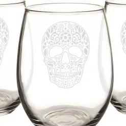Deals 😀 Drinkware Cathy’s Concepts Sugar Skull 21 Oz. Stemless Wine Glasses ✨ -flatware Sales unnamed file 1907