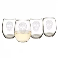 Deals 😀 Drinkware Cathy’s Concepts Sugar Skull 21 Oz. Stemless Wine Glasses ✨ -flatware Sales unnamed file 1908