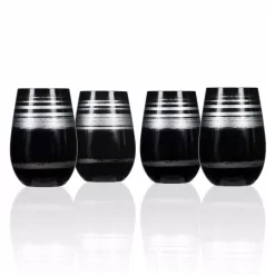 flatware Sales 23 Wholesale 😀 Drinkware Rolf Glass Cosmo 16.5 Oz. Stemless Wine Tumbler – Black/Silver (Set Of 4) 🥰