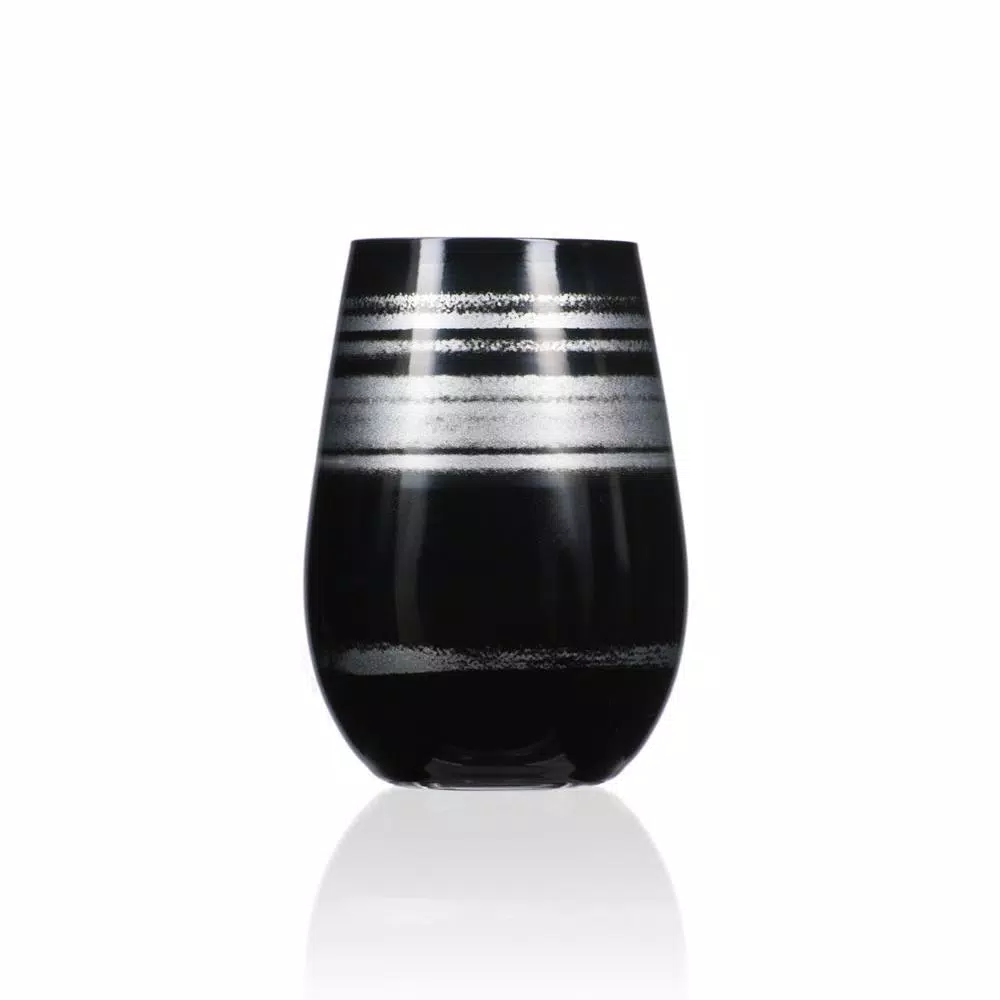 Wholesale π Drinkware Rolf Glass Cosmo 16.5 Oz. Stemless Wine Tumbler β Black/Silver (Set Of 4) π₯° 4 Wholesale π Drinkware Rolf Glass Cosmo 16.5 Oz. Stemless Wine Tumbler β Black/Silver (Set Of 4) π₯° - Image 2