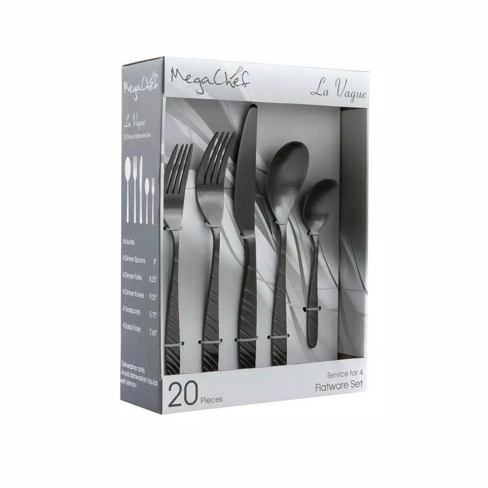 Discount π₯° MegaChef La Vague 20-Piece Matte Black Stainless Steel Flatware Set (Service For 4) π 3 Discount π₯° MegaChef La Vague 20-Piece Matte Black Stainless Steel Flatware Set (Service For 4) π