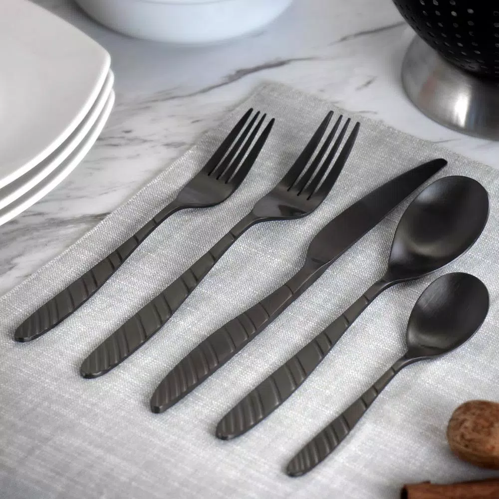 Discount π₯° MegaChef La Vague 20-Piece Matte Black Stainless Steel Flatware Set (Service For 4) π 5 Discount π₯° MegaChef La Vague 20-Piece Matte Black Stainless Steel Flatware Set (Service For 4) π - Image 3