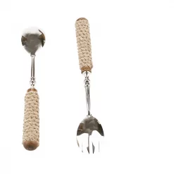 Outlet 🔔 Flatware Mind Reader Silver Stainless Steel Rope Serving Salad Server Utensil Set Spoon And Fork Set (2-Piece) 🔥